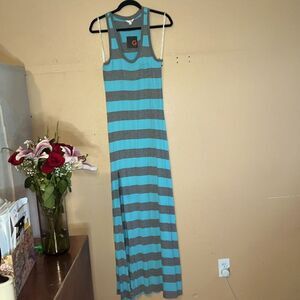 NWT G by Guess Troy Maxi Dress Blue & Grey Striped Summer Chic Style Large
